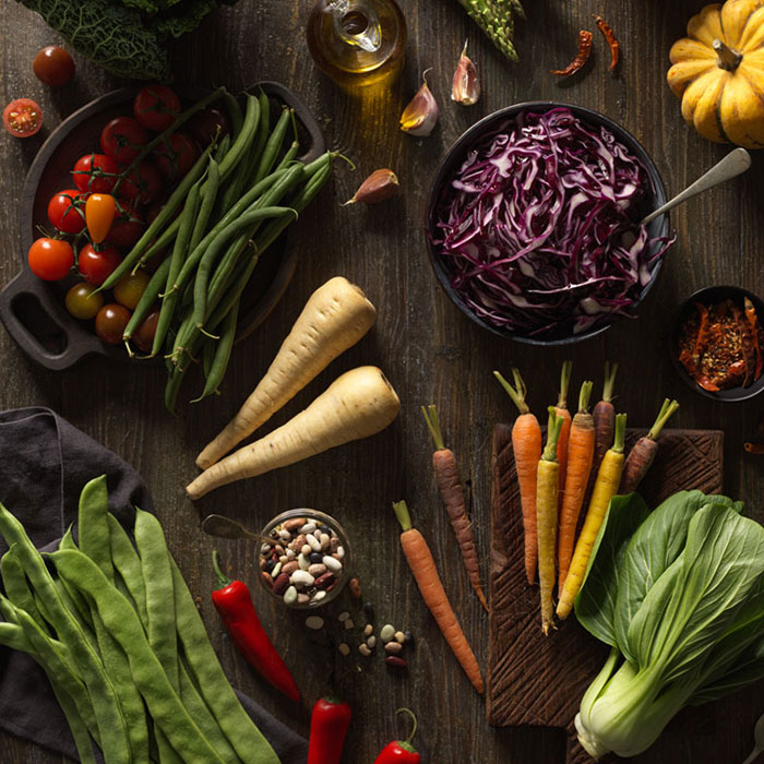 Healthy Living Flat Lay Food Photography: Raw Vegetables